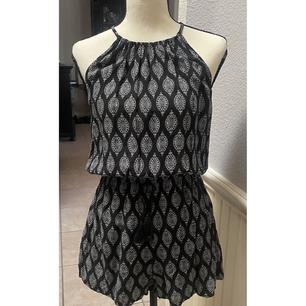 Mossimo Romper S Black White Medallion Boho Indie Sleaze Festival Geometric Twee